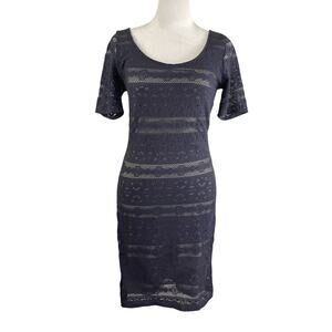 Abercrombie Fitch M Short Sleeve Dress Blue Stretch Lace Lined Scoop Neck
